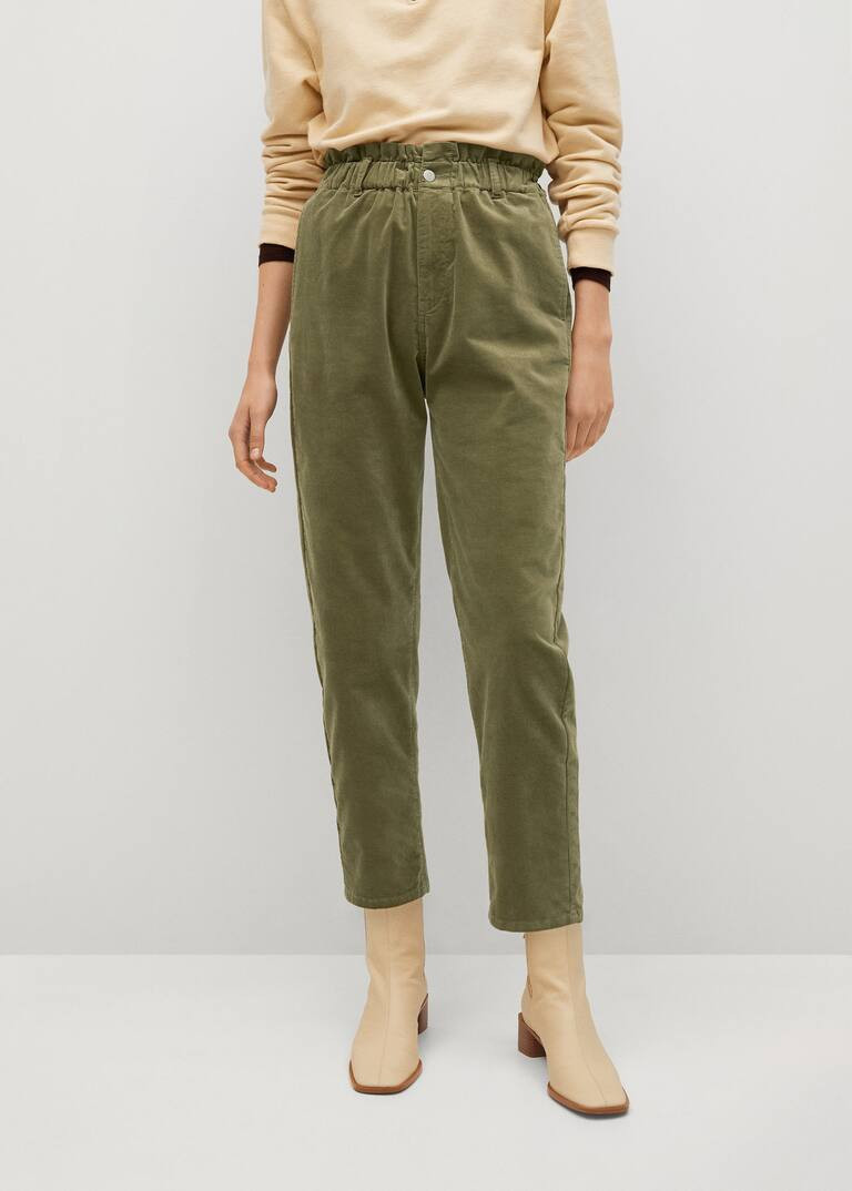 Elastic waist cotton trousers -  Women | Mango United Kingdom | MANGO (UK)