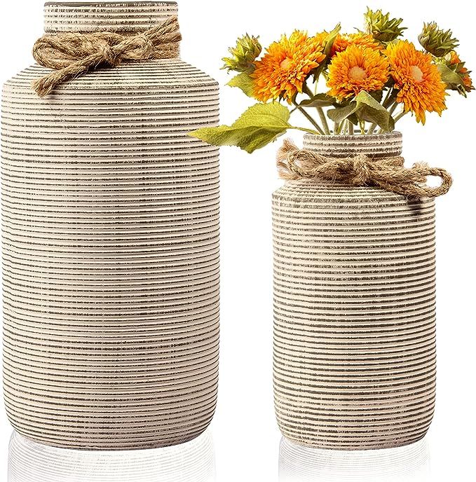 Amazon.com: Ceramic Decorative Vase, Rustic Farmhouse Flower Vases for Home Decor, Table, Living ... | Amazon (US)
