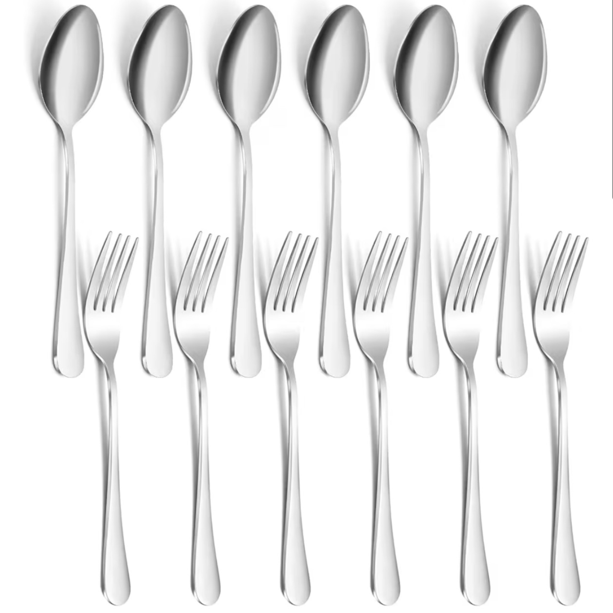 12 Pieces Spoons and Forks Set,Food Grade Stainless Steel Flatware Cutlery Set,6 Forks(6.8 inch) and 6 Spoons(6.6inch) Silverware Set for Home,Kitchen,Restaurant-Mirror Polished & Dishwasher Safe

#LTKdayinmylife #LTKHome #LTKfoodie