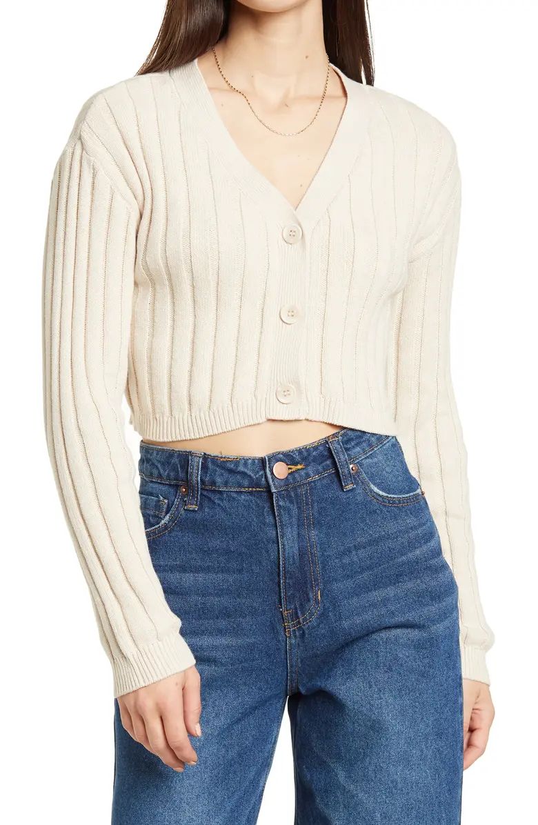 Long Sleeve Ribbed Cropped Cardigan | Nordstrom Rack