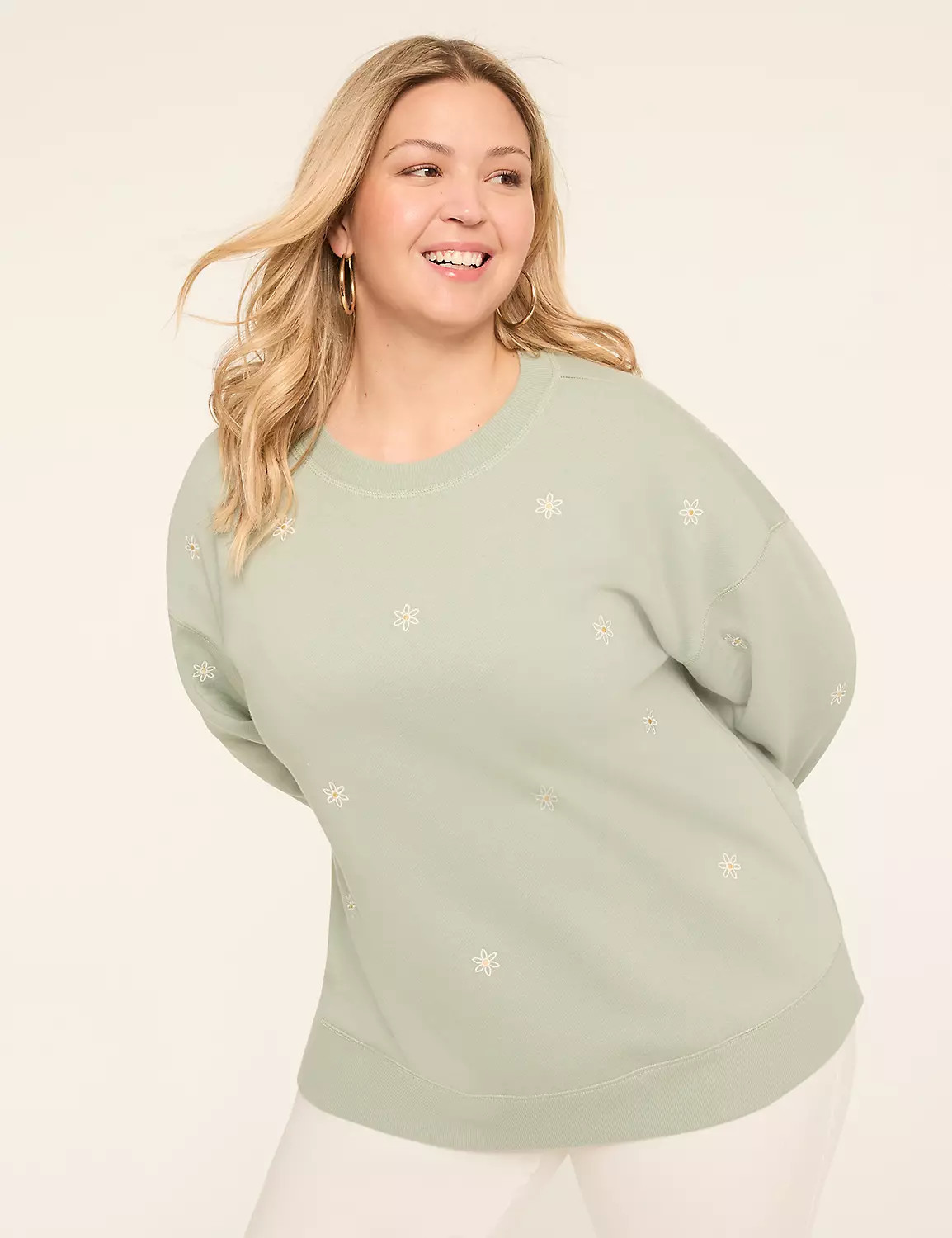 Embroidered Flower Long-Sleeve Sweatshirt | Lane Bryant (US)