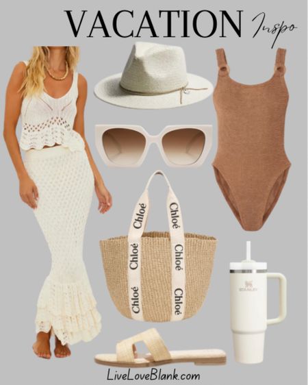 Vacation inspo…beach day outfit idea 
Seersucker swimsuit…ordering, love this!
Beach cover up 
Chloe bag
Stanley tumbler 
Target sandals 
#ltku



#LTKSeasonal #LTKstyletip #LTKover40