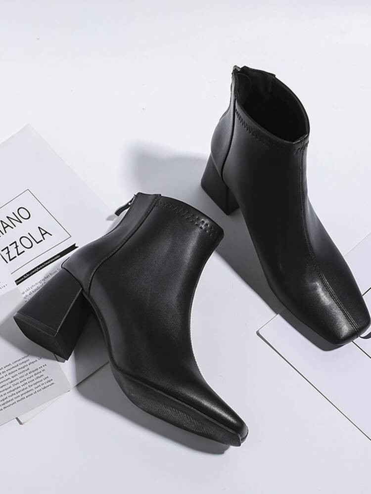 Zip Back Chunky Heeled Classic Boots | SHEIN