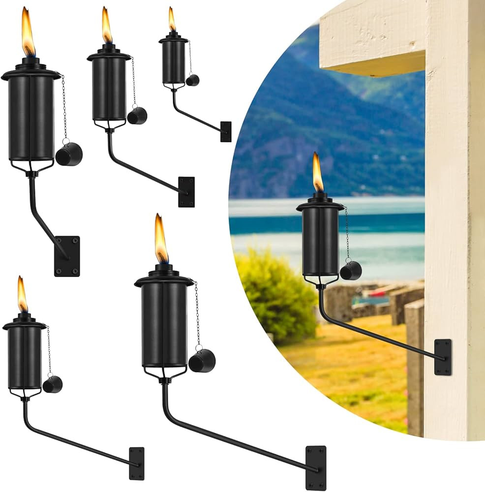 Wall Mounted Citronella Torches Set of 6, 16 oz Garden Torches for Outside, Refillable Flame Ligh... | Amazon (US)