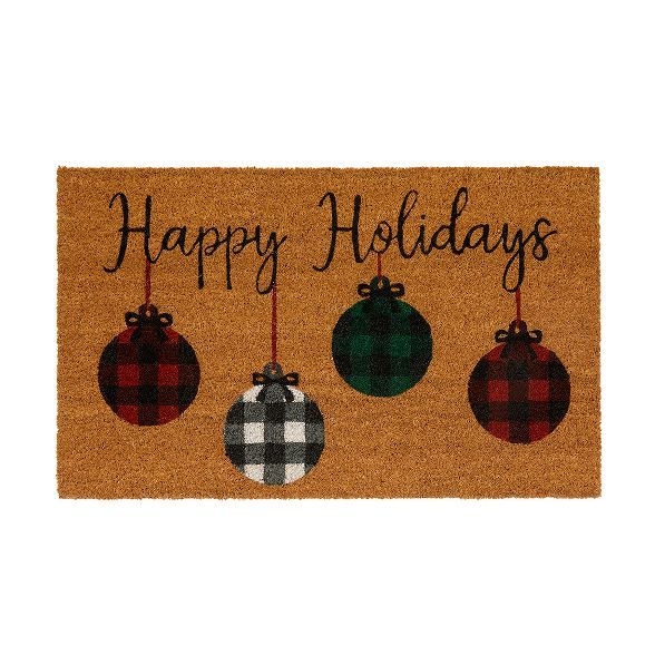 Farmhouse Living Happy Holidays Rustic Ornaments Coir Doormat - 18" x 30" - Elrene Home Fashions | Target