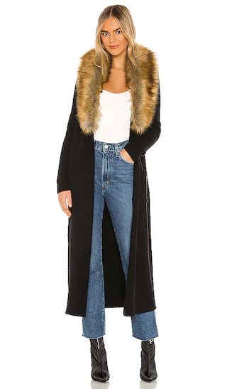 Lombardi Long Cardigan With Faux Fur Trim in Black | Revolve Clothing (Global)