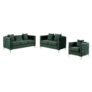 3-Piece Green Velvet Handmade Living Room Furniture Set 73 | Christmas Central