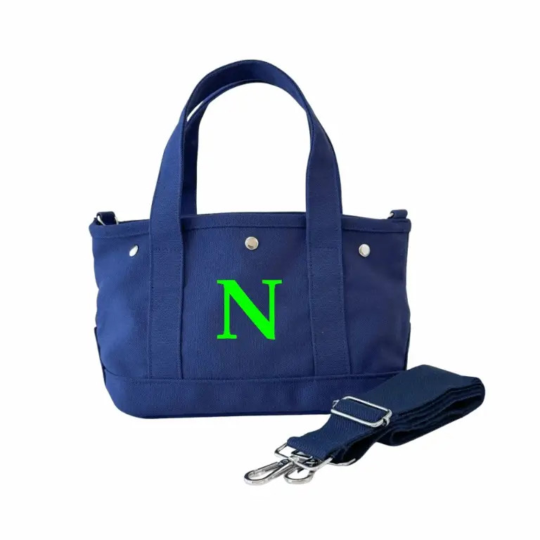 The Seaport Boat Bag - Blue Canvas Single Letter Monogram | Quilted Koala
