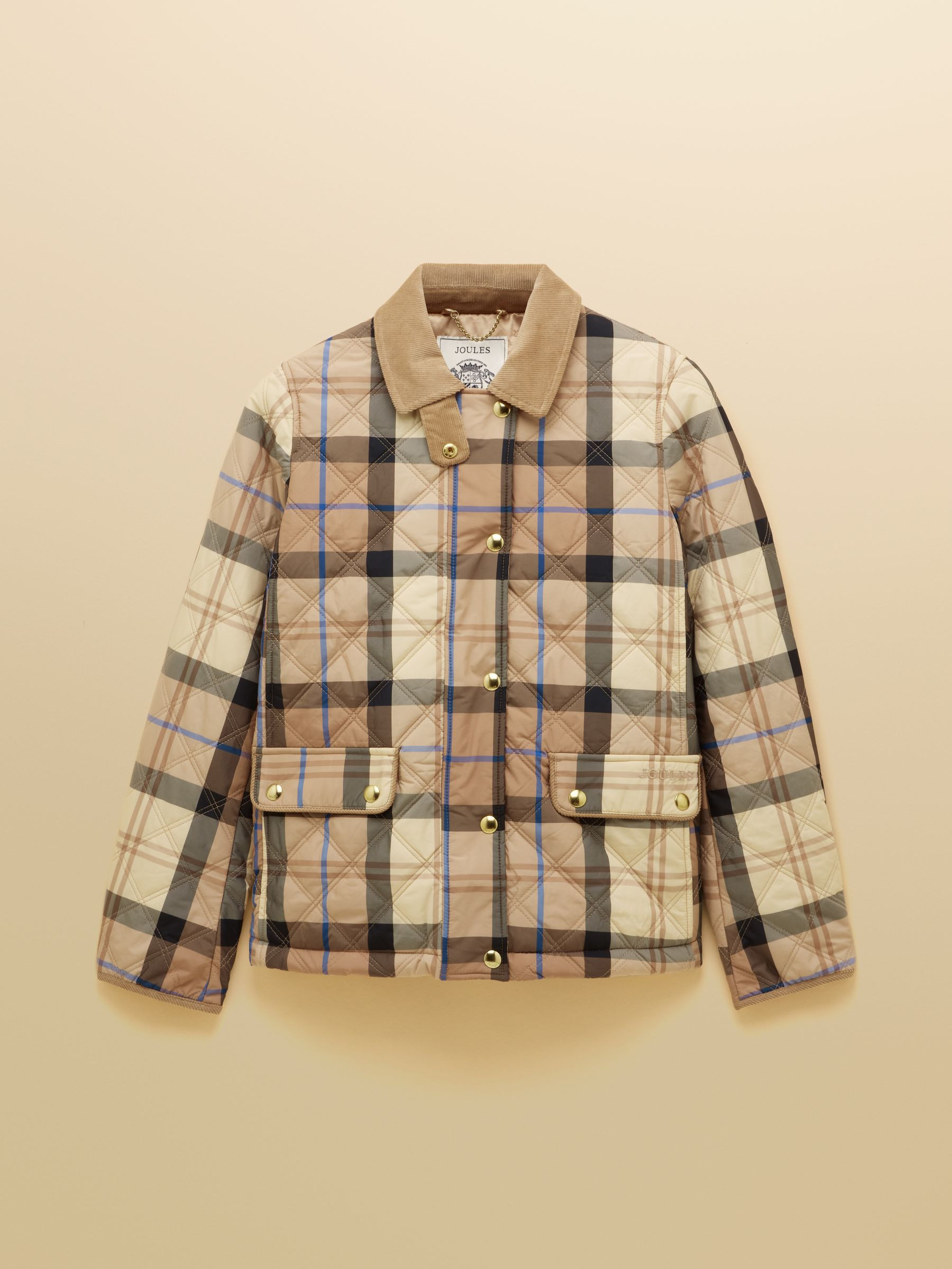 Harrogate Beige Check Showerproof Diamond Quilted Barn Jacket | Joules | Joules