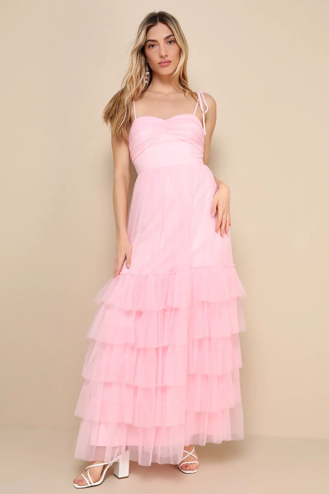 Endlessly Darling Pink Mesh Tiered Tie-Strap Maxi Dress | Lulus