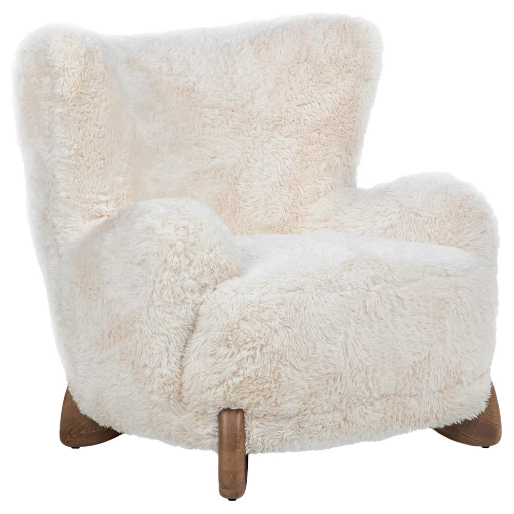 Greer Modern Classic Cream Faux Fur Arm Chair | Kathy Kuo Home