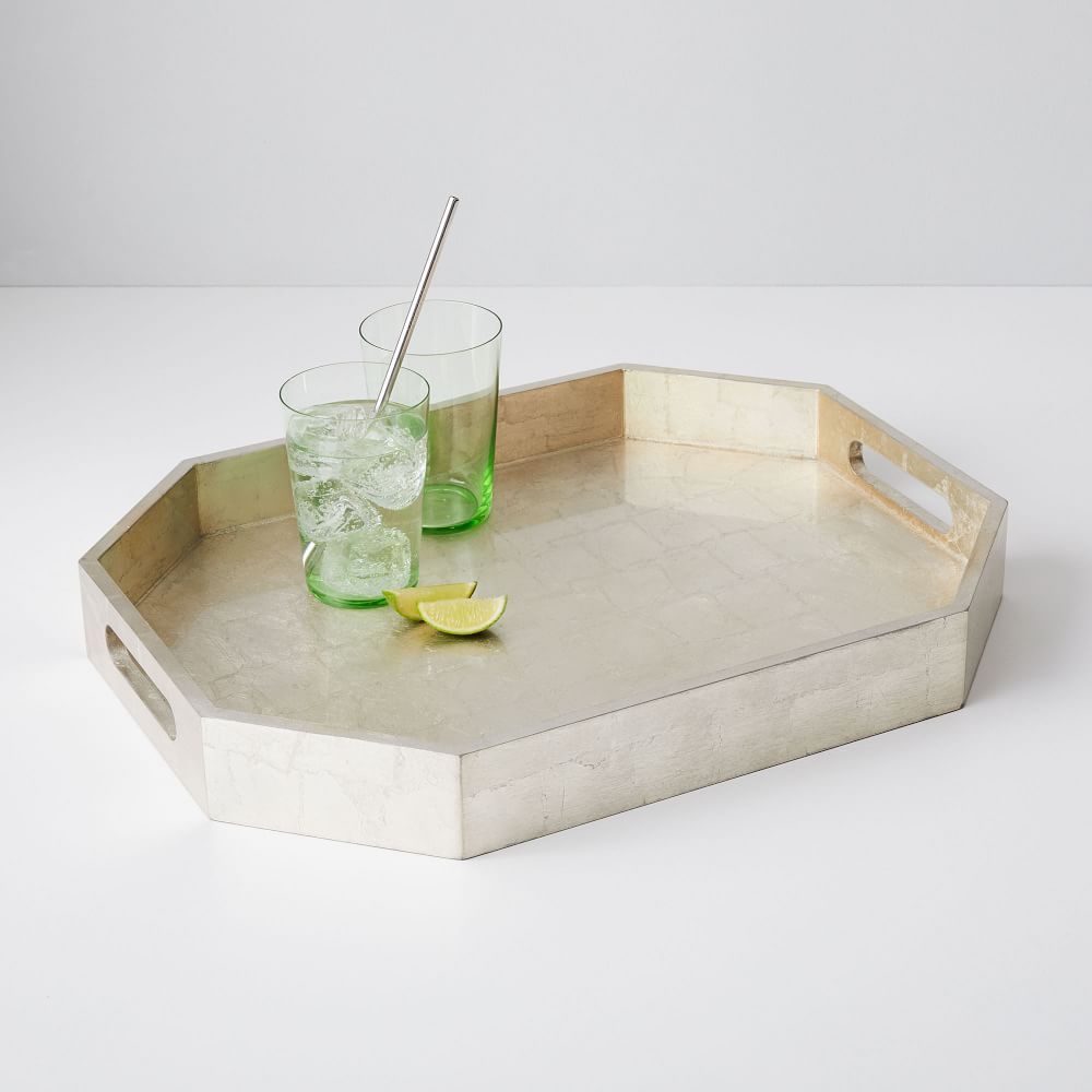 Silver Geo Lacquer Wood Tray - 14x18 | West Elm (US)