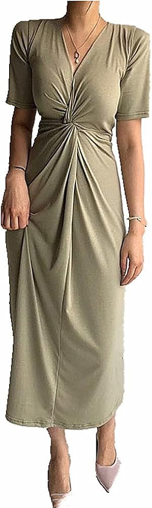 NP Waist Slimming Dress V-Neck Long Skirt Women | Amazon (US)