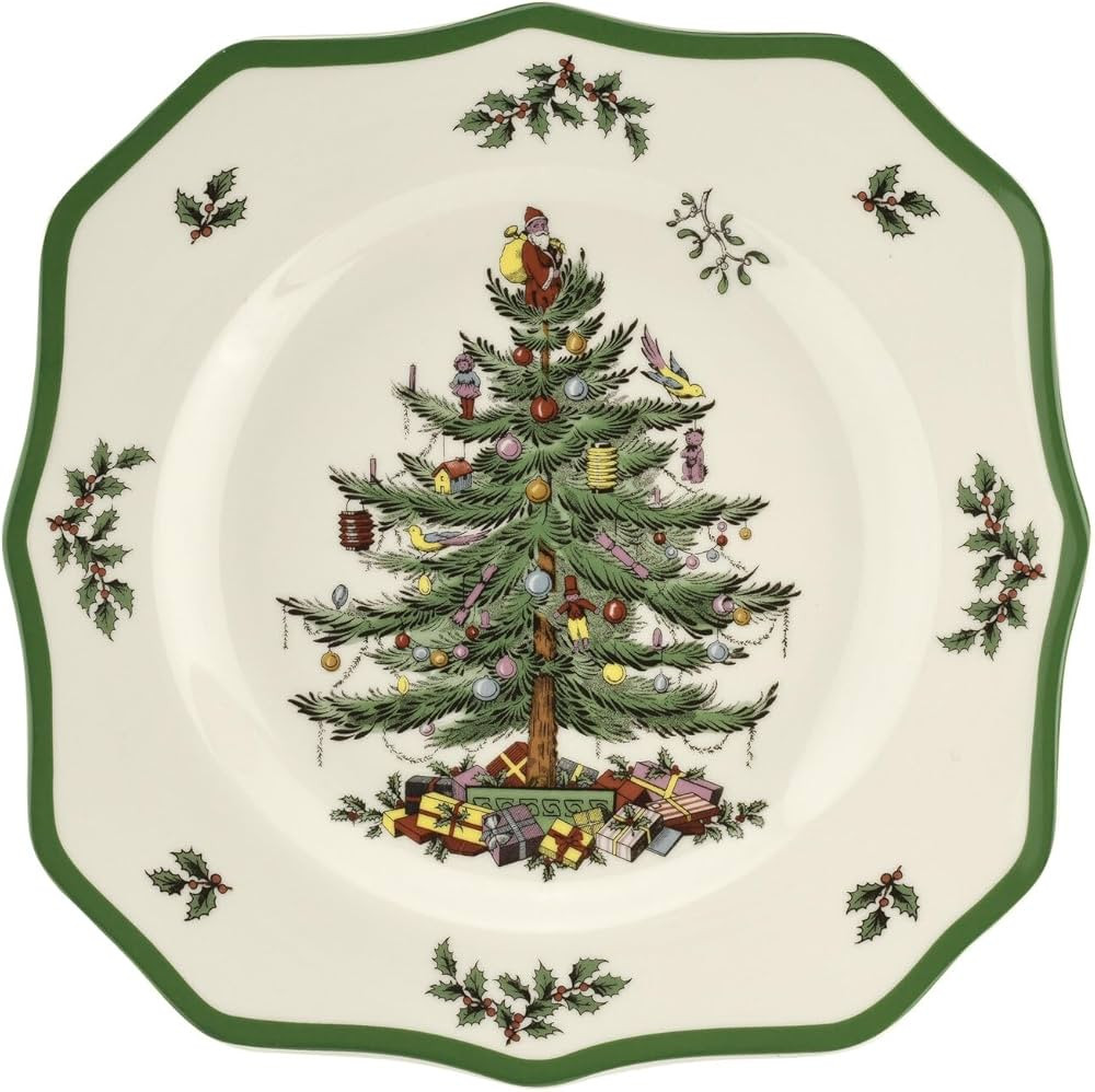 Spode Christmas Tree Scalloped Dinner Plate - Holiday-Themed Stoneware Large Plate - 10.5 Inch Ch... | Amazon (US)