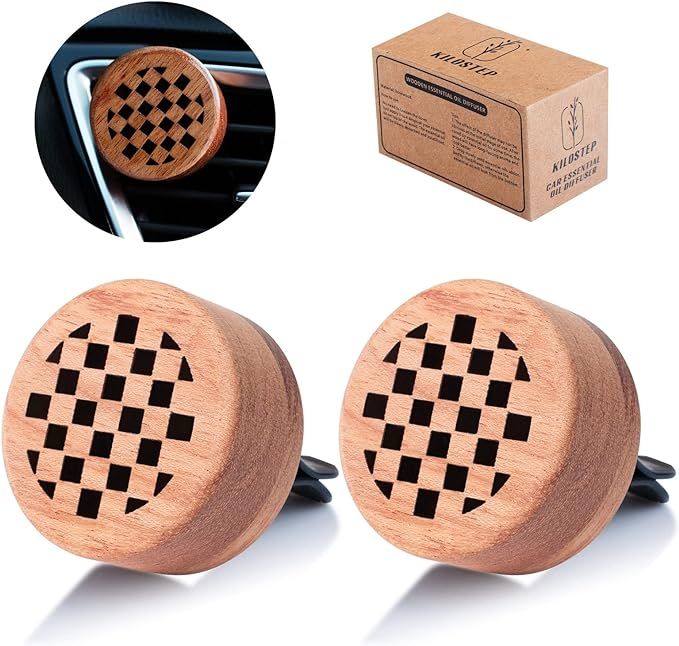 Essential Oil Car Diffuser, 2 PCS Checkered Car Aromatherapy Chequerboard Wood Diffuser with Vent... | Amazon (US)