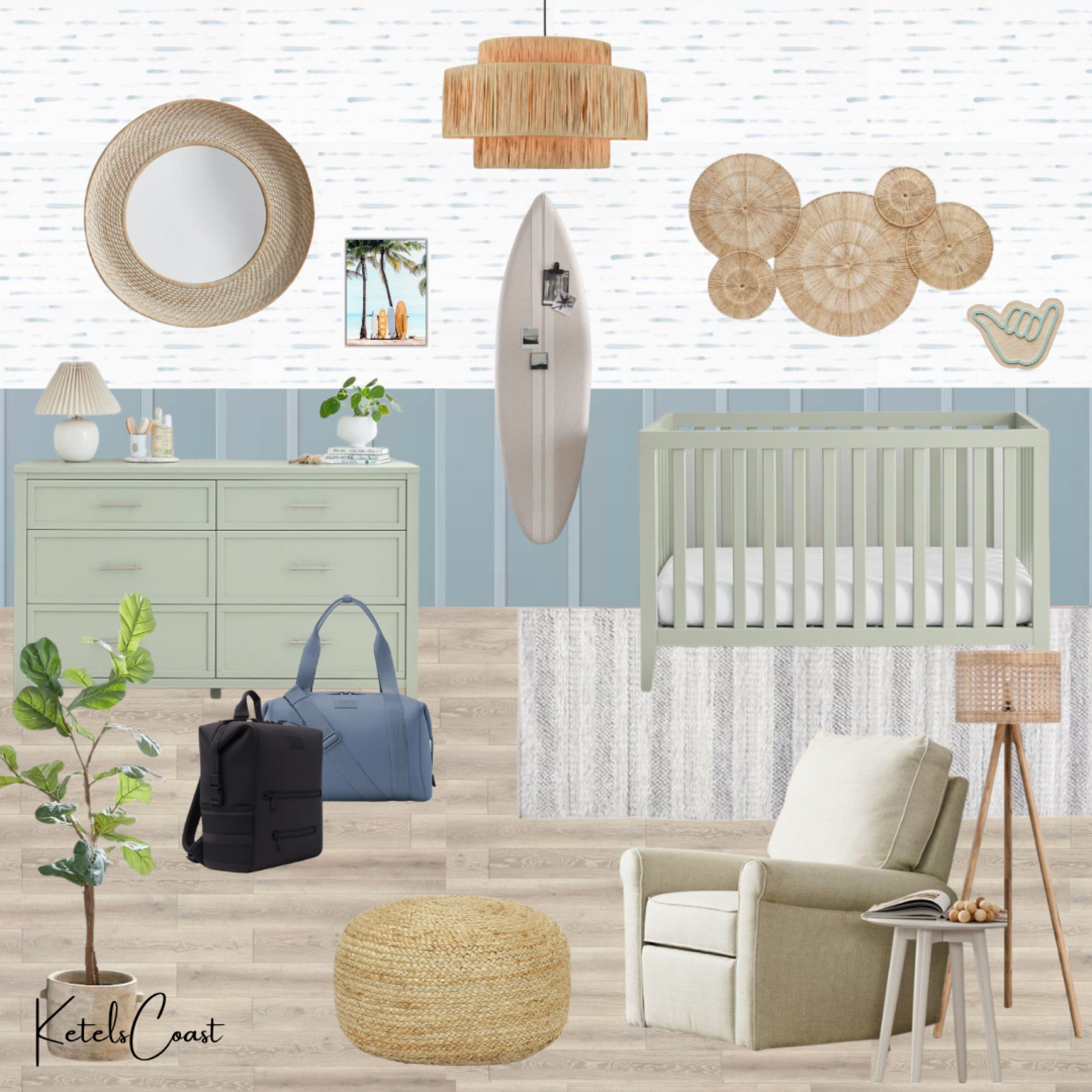 A cool mix of blue and greens for a coastal boy nursery 🌊
Coastal Nursery / Boy Nursery / Beach Cottage / Boho Decor / Rattan Decor / surf nursery / beach nursery / coastal living / blue and white / Ava Ketels

#LTKBaby #LTKHome #LTKKids
