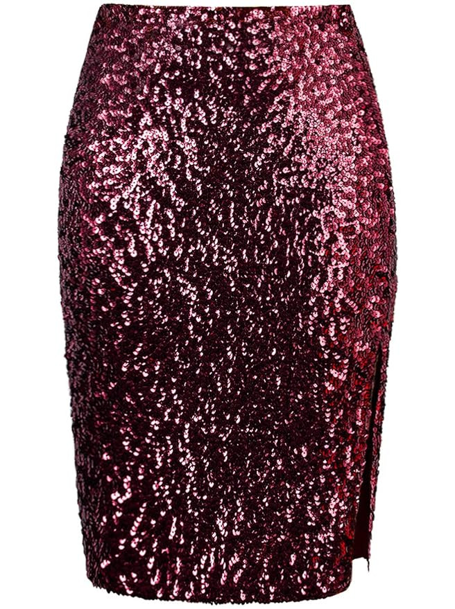 VIJIV Women's Sequin Skirt Midi High Waist Elegant Stretchy Sparkle Side Slit Pencil Skirt Party ... | Amazon (US)