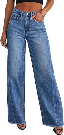 PRETTYGARDEN Wide Leg Jeans for Women Trendy 2025 High Waisted Stretchy Baggy Raw Hem Denim Palaz... | Amazon (US)