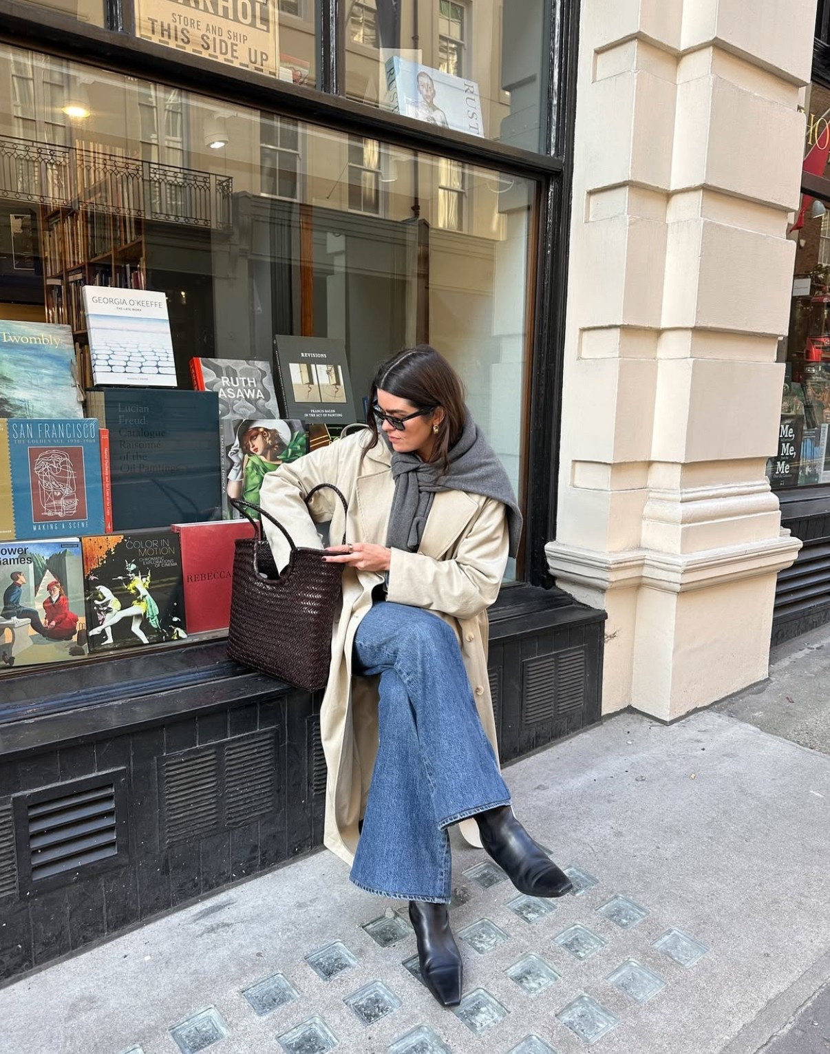 Styling a Rue Sophie trench coat for spring with jeans, neutral minimalistic city fashion perfect for workwear capsule wardrobes and running errands 

#LTKspring #LTKstyletip #LTKworkwear