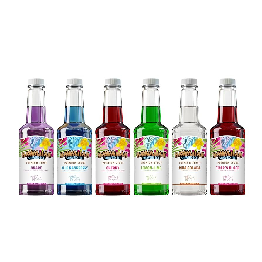 Hawaiian Shaved Ice Syrup Assortment, 6 Popular 16oz Flavors: Cherry, Grape, Blue Raspberry, Tige... | Amazon (US)