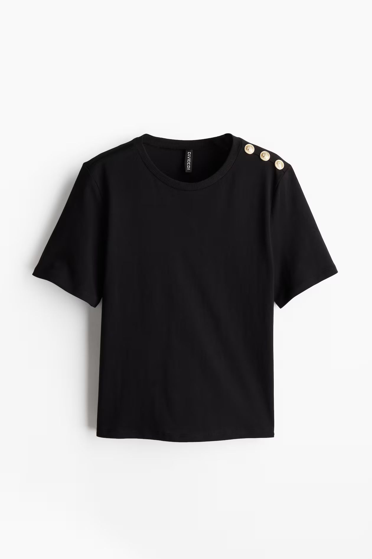 Button-detail T-shirt - Round neck - Short sleeve - Black - Ladies | H&M GB | H&M (UK, MY, IN, SG, PH, TW, HK)