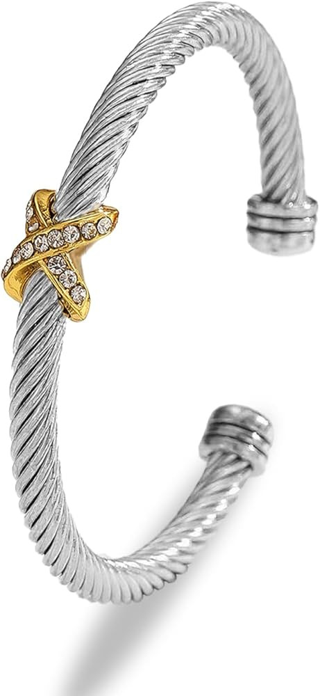 Cable Bracelets for Women Cuff Bracelets Two Tone Bracelets for Women Mixed Metal Bracelet Design... | Amazon (US)