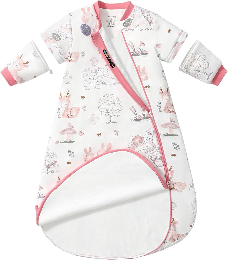 Baby Sleep Sack 3–6 Months, Cotton Sleep Sack with Detachable Long Sleeves, 1.0 TOG Wearable Bl... | Amazon (US)