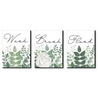 Big Dot of Happiness Boho Botanical - Greenery Kids Bathroom Rules Wall Art - 7.5 x 10 inches - Set of 3 Signs - Wash, Brush, Flush | Target