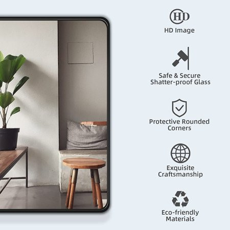ZCYH Bathroom Mirror for Wall 24 x 36 Black Metal Framed Rounded Rectangle Mirror Matte Black Vanity | Walmart (US)