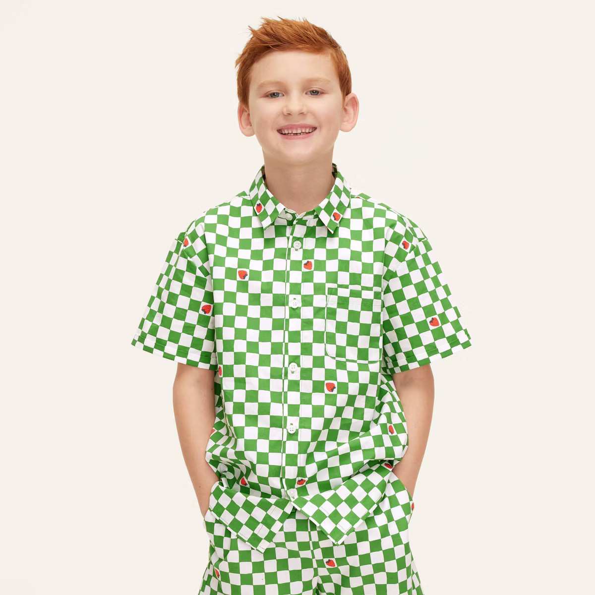 Boys' Gingham Short Sleeve Button-Down Shirt - kate spade new york x Target Green/White | Target