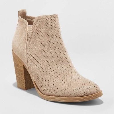Women's Avalyn Microsuede Laser Cut Bootie - Universal Thread™ Taupe | Target