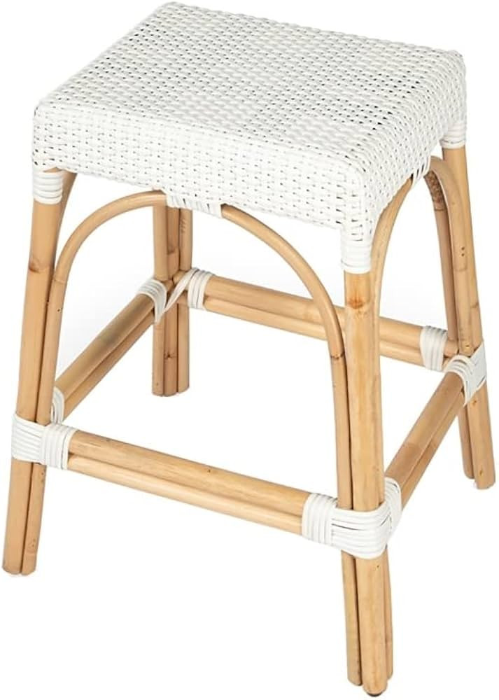 Beaumont Lane 24.5" Transitional Rattan Counter Stool in Glossy White | Amazon (US)
