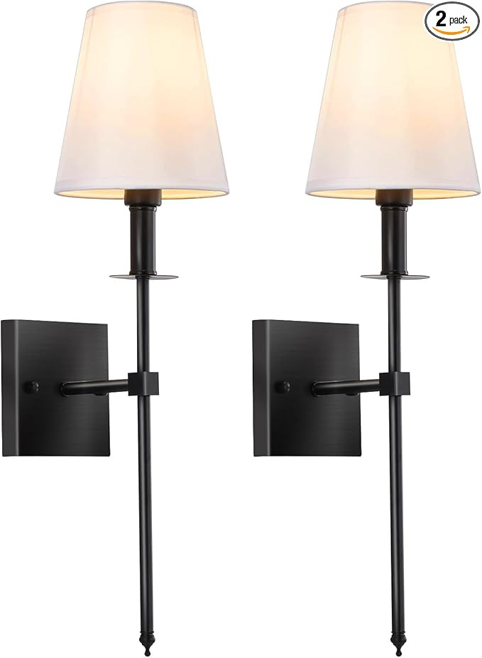 Wall Sconces Set of Two with White Fabric Shades, Hardwired Wall Lights for Living Room, Bedroom,... | Amazon (US)