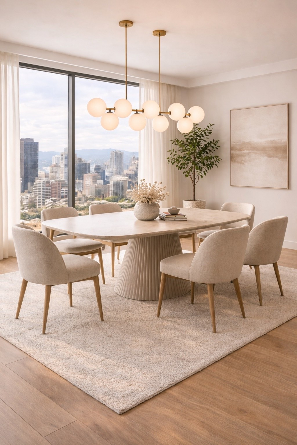 Bright dining room in soft neutral tones 🤍
Modern table, upholstered chairs, elegant lighting, and large windows with city views create an airy, sophisticated atmosphere.

Perfect inspiration for modern apartments, neutral dining rooms, and elegant home interiors. #DiningRoomInspo
#ModernDining
#NeutralInterior
#ApartmentDesign
#LightInteriors
#ModernHome
#CityViewHome
#ElegantInteriors
#DiningRoomDecor
#InteriorInspiration


#LTKSaleAlert #LTKGiftGuide #LTKHome