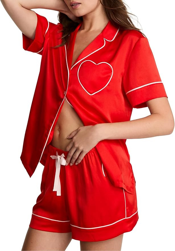 Victoria's Secret Satin Pajama Set, Short Sleeve Button Down Shirt & Shorts, Sleepwear for Women ... | Amazon (US)