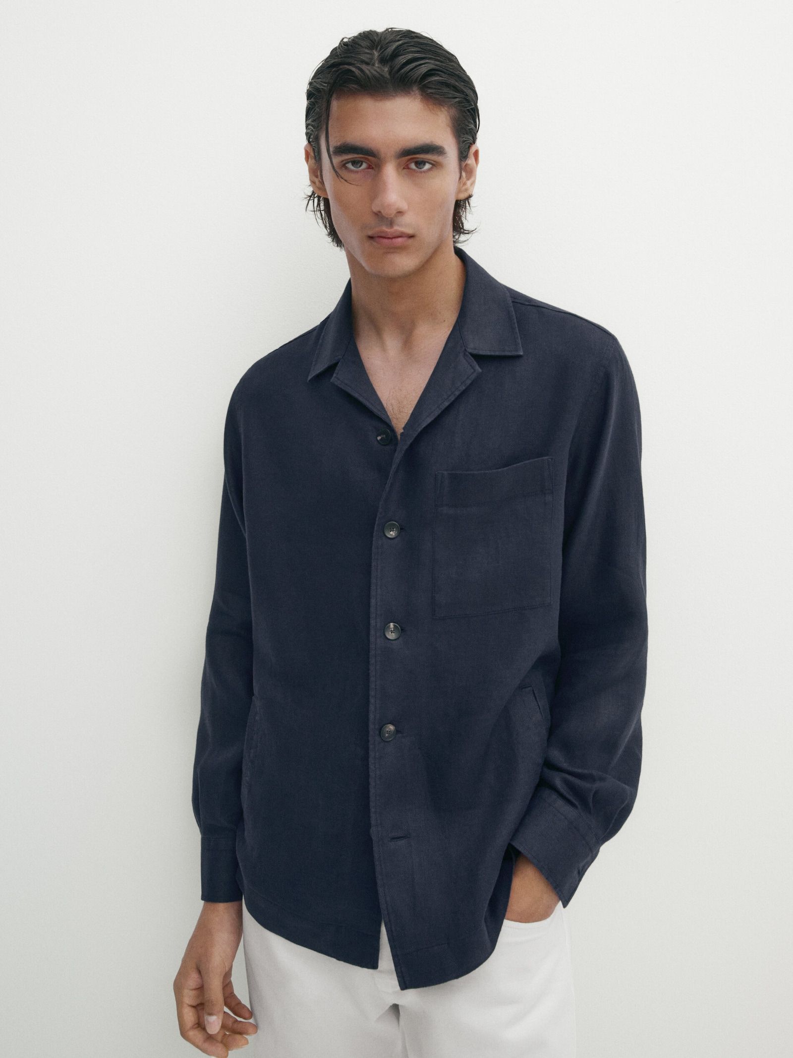 100% linen overshirt with pocket detail | Massimo Dutti (US)