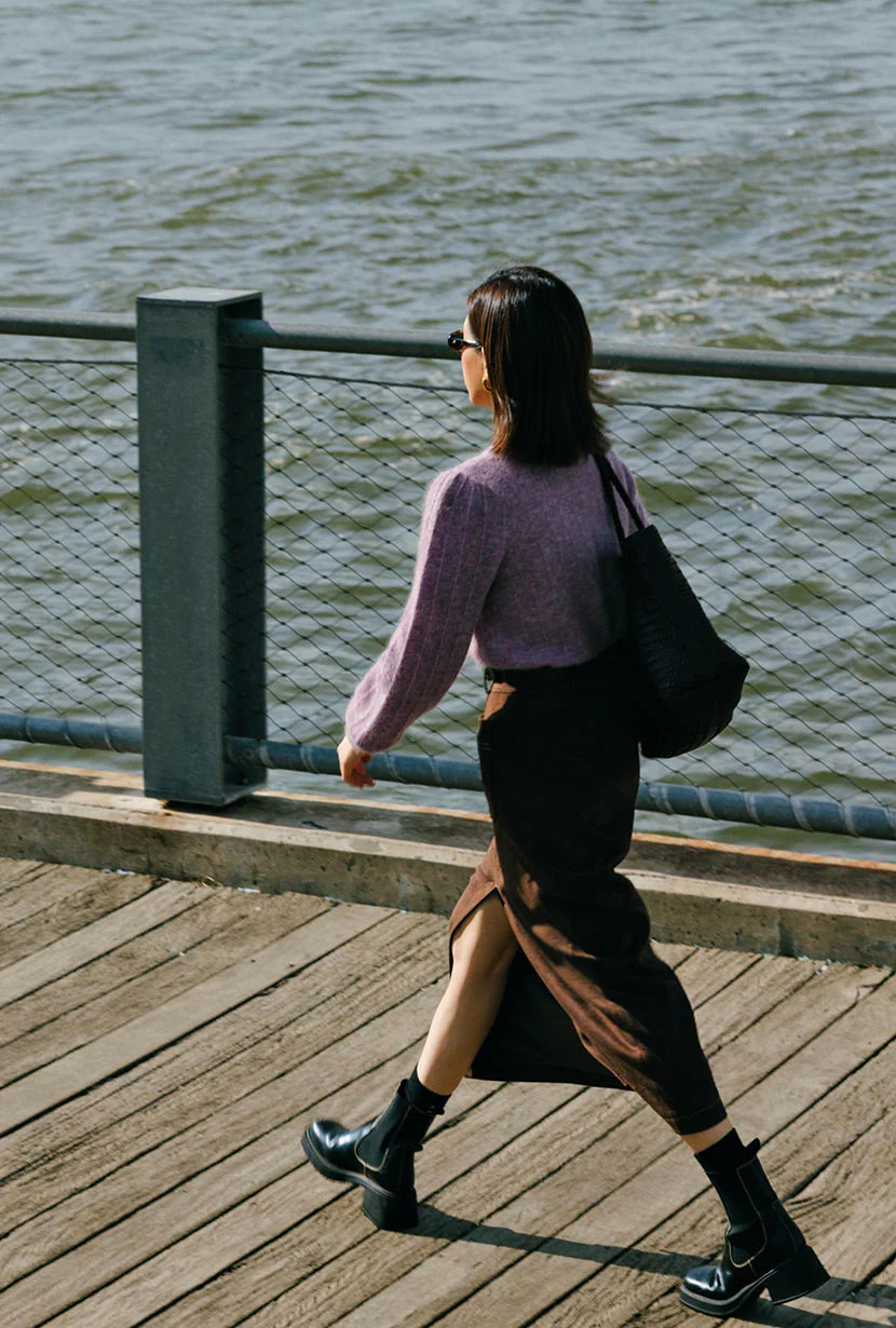 Debbie Suede Pencil Skirt - Chocolate | Petite Studio NYC