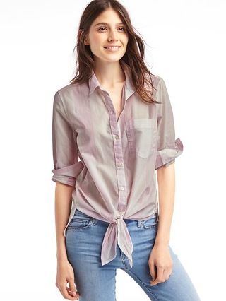 Gap Women Tie Front Print Shirt Size L Tall - Pink plaid | Gap US