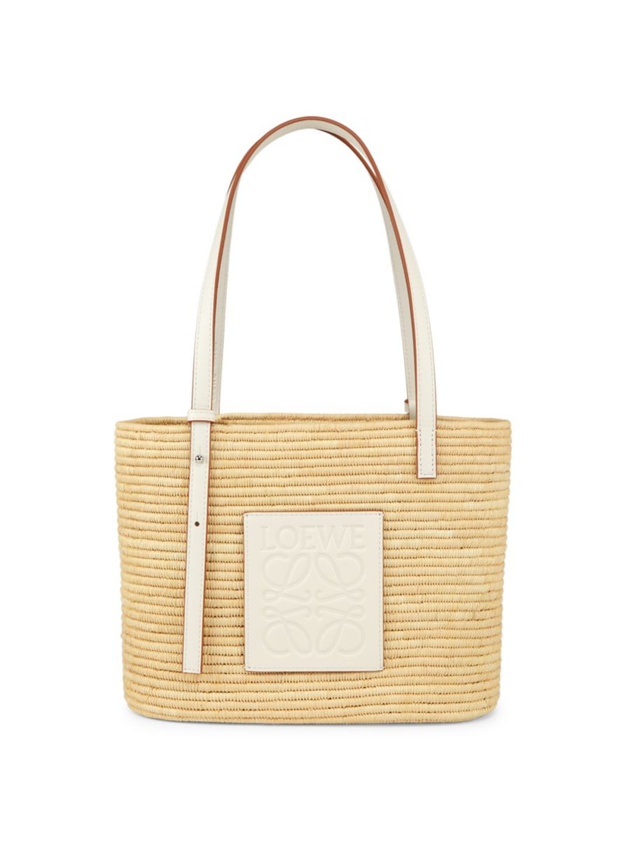 Paula's Ibiza Small Square Leather-Trimmed Raffia Basket Bag | Saks Fifth Avenue
