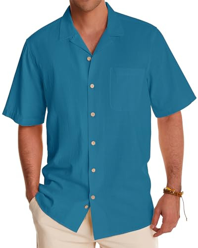 Alimens & Gentle Mens Linen Shirts Cotton Hawaiian Shirts Short Sleeve Button Down Shirts Casual ... | Amazon (US)