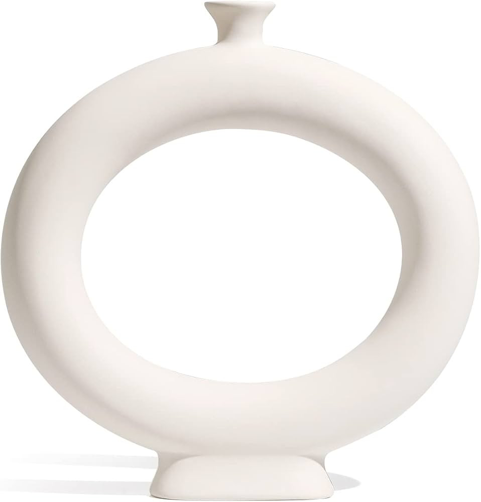 White Ceramic Vase for Home Decor, Modern Geometric Abstraction Decorative Vases for Centerpieces... | Amazon (US)