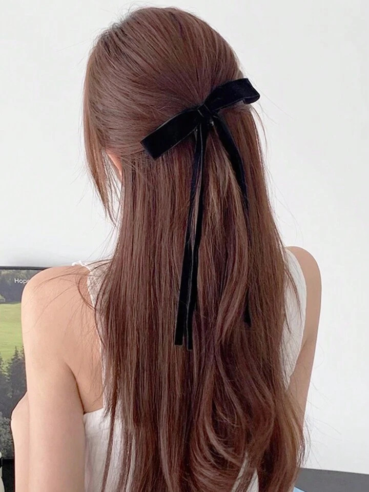 1pc Vintage Ballet Inspired Black Velvet Bow Ribbon Hair Clip For Women, Simple And All-match Hai... | SHEIN