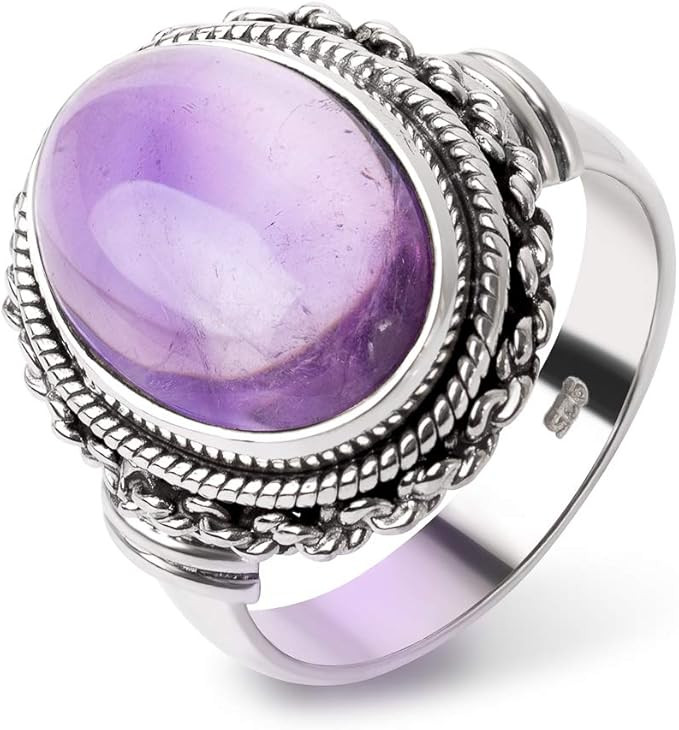 SUVANI Sterling Silver Natural Gemstone Double Rope & Chain Edge Band Ring Size 6 7 8 9 | Amazon (CA)