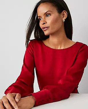 Petite Satin Clip Crew Neck Blouse | Ann Taylor (US)