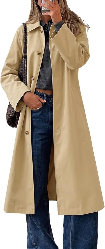 Cicy Bell Womens Plaid Trench Coat Fall Lapel Single Breasted Long Jacket | Amazon (US)