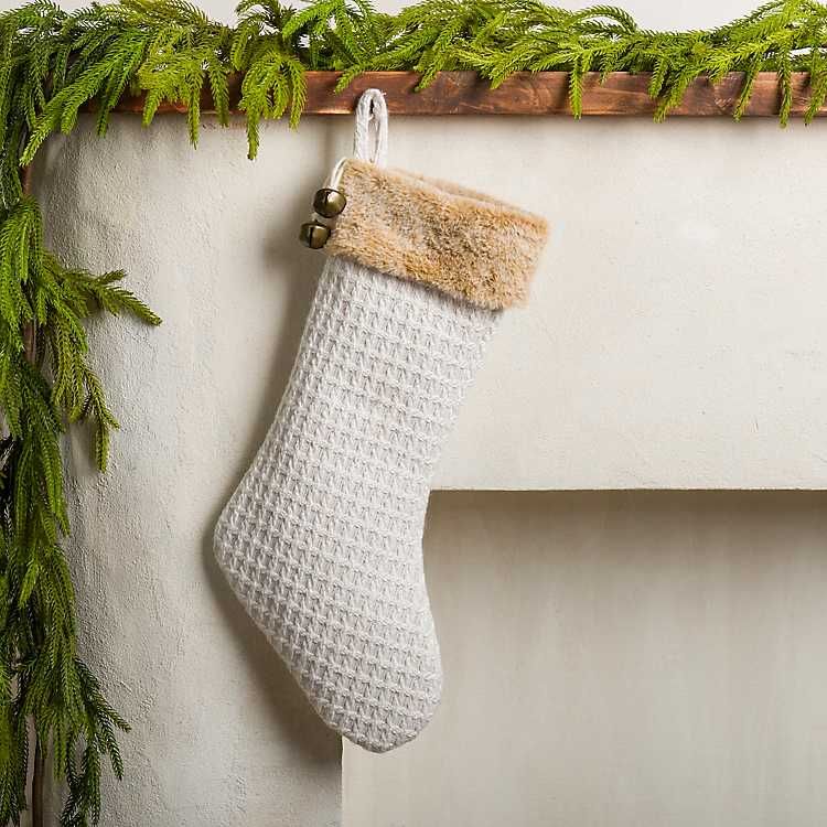 Cream Tweed and Faux Fur Stocking | Kirkland's Home
