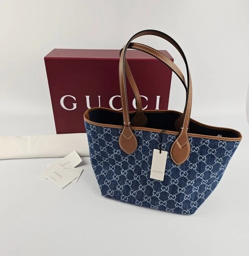 GUCCI Totissima Small $2180 Blue GG Denim Tote Bag New & Authentic | eBay US