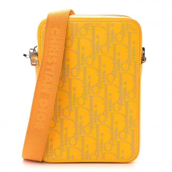 CHRISTIAN DIOR Calfskin Perforated Oblique Galaxy World Tour Messenger Pouch Yellow | Fashionphile