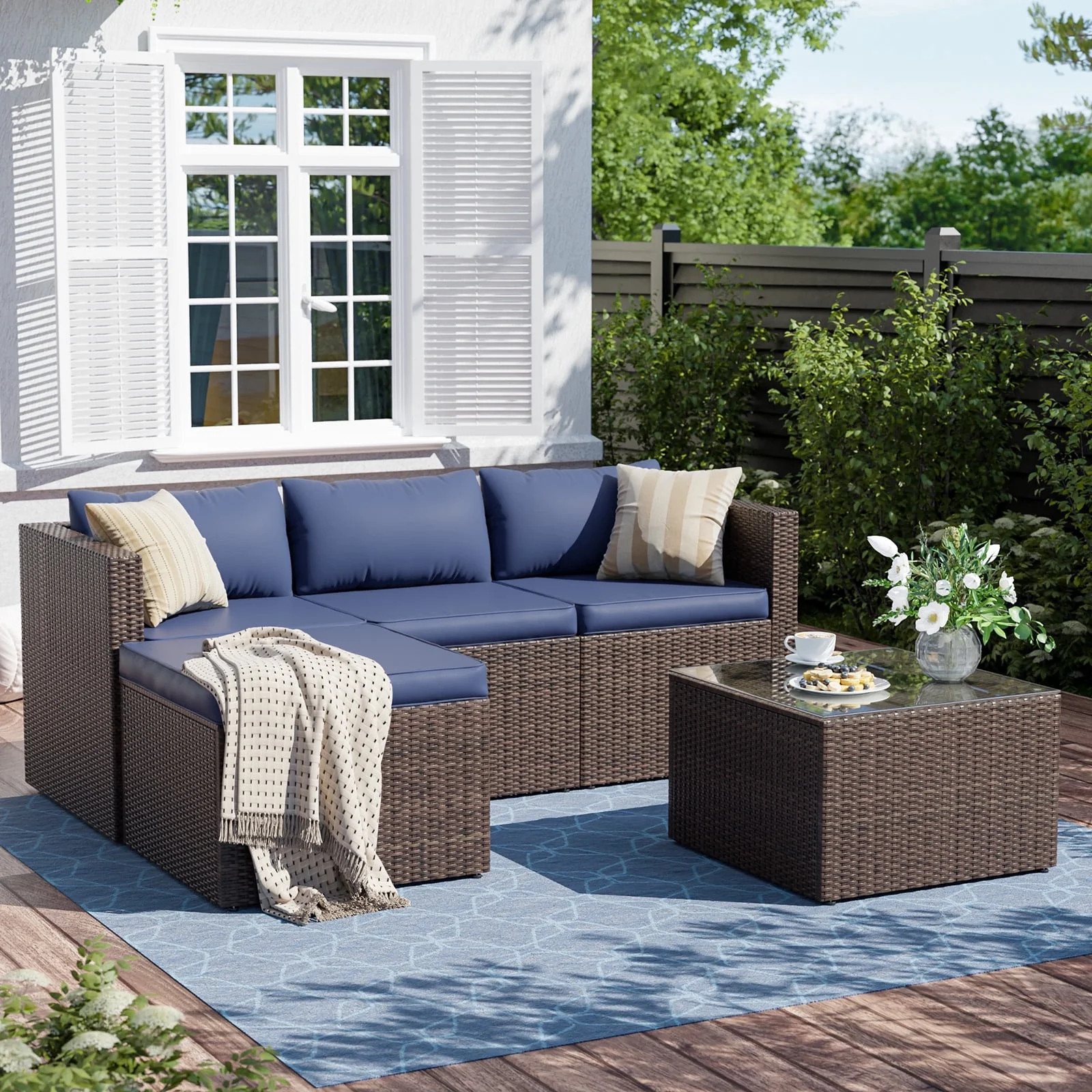 ELPOSUN 5-Piece Patio Furniture Set,Patio Conversation Set All-Weather Wicker Outdoor Sectional S... | Walmart (US)