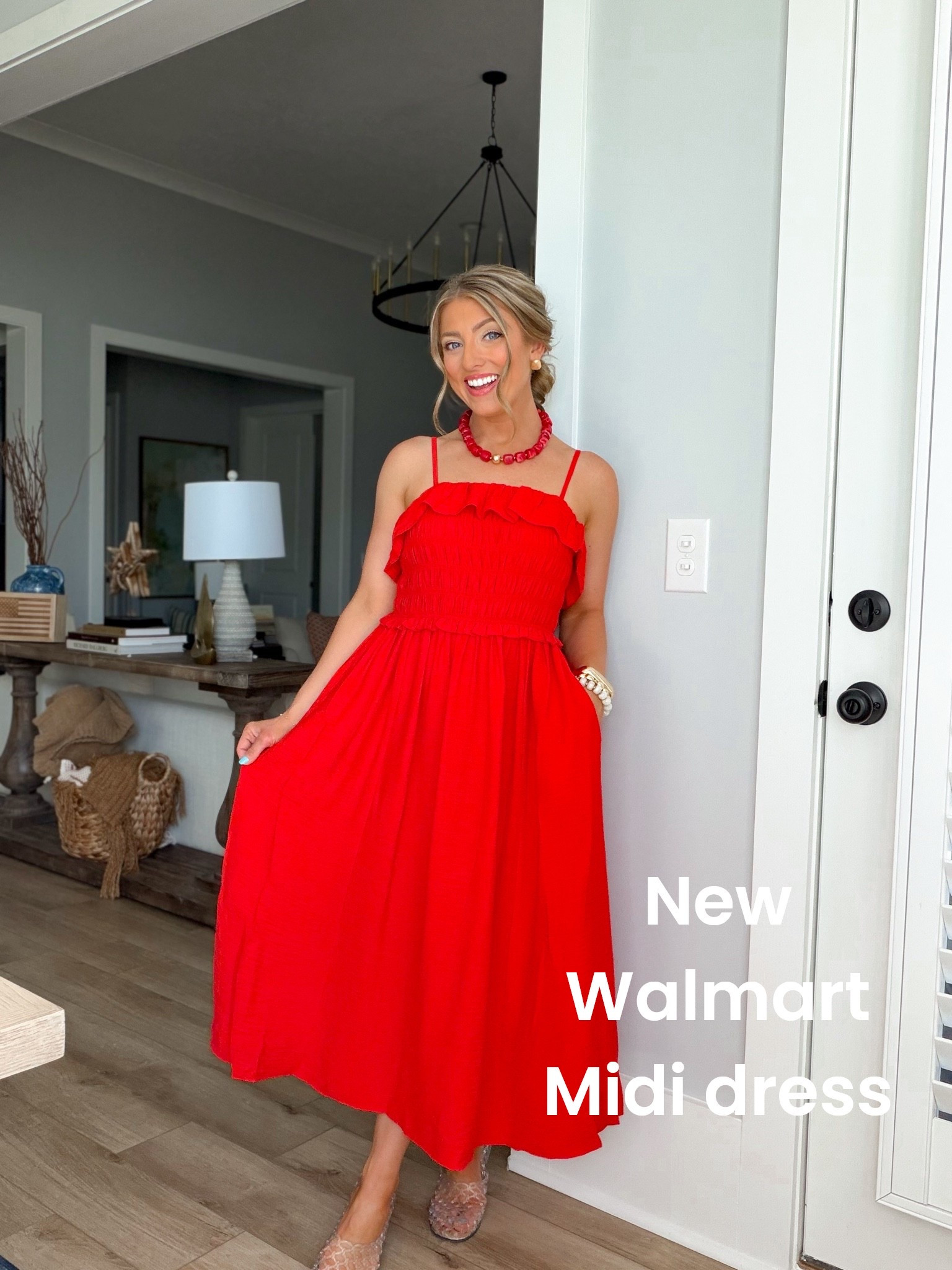 This Walmart dress is giving designer vibes without the designer price tag! ❤️ The smocked bodice, feminine ruffle details, and flowy maxi silhouette make it the perfect statement dress for summer events, vacation dinners, backyard parties, and everything in between. I paired it with fun accessories for a bold patriotic look, but it would be just as beautiful styled with neutral sandals and a straw bag.

✨ True to size
✨ Flattering smocked fit
✨ Lightweight and comfortable
✨ Perfect for summer events and holidays

#WalmartFashion #WalmartFinds #WalmartStyle #SummerDress #MaxiDress #AffordableFashion #RedDress #PatrioticStyle #SummerOutfit #FashionFinds #VacationStyle #LTKStyle

#LTKootd #LTKPetite